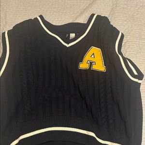 H&M Navy V-Neck Sweater Vest with Yellow Patch